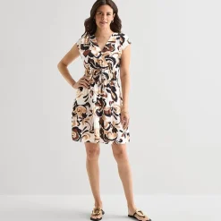Be by CHETTA B Womens V Neck Sleeveless Drop Shoulder Abstract Fit + Flare Dress