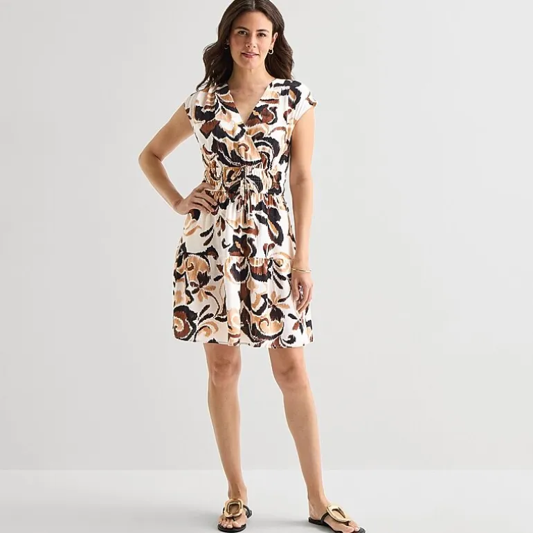 Be by CHETTA B Womens V Neck Sleeveless Drop Shoulder Abstract Fit + Flare Dress