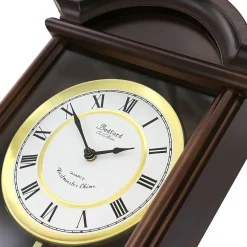 Bedford Clock Collection George 22" Chestnut Wood Chiming Pendulum Wall Clock