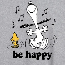 Be Happy Womens Juniors Crew Neck Short Sleeve Oversized Peanuts Snoopy Graphic T-Shirt