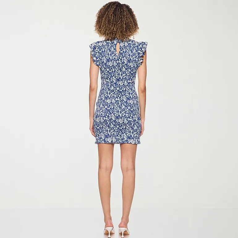 belle vie Womens Mock Neck Short Sleeve Cap Fit + Flare Dress