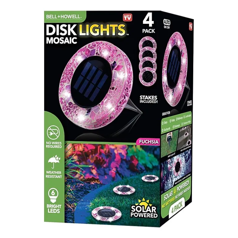Bell + Howell Solar Powered Mosaic Disk Light with Auto On/Off Lighting and Weatherproof - 4 Pack
