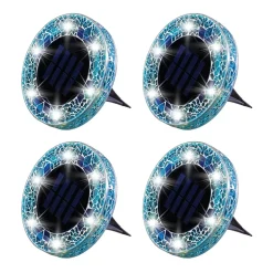 Bell + Howell Solar Powered Mosaic Disk Light with Auto On/Off Lighting and Weatherproof - 4 Pack