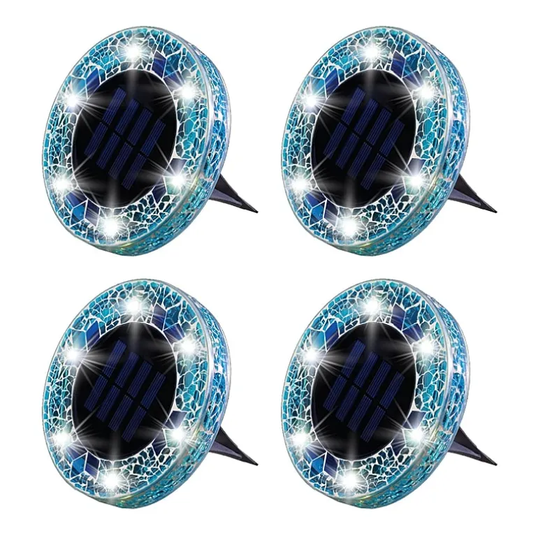 Bell + Howell Solar Powered Mosaic Disk Light with Auto On/Off Lighting and Weatherproof - 4 Pack