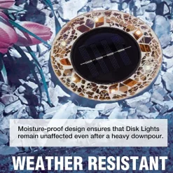 Bell + Howell Solar Powered Mosaic Disk Light with Auto On/Off Lighting and Weatherproof - 4 Pack