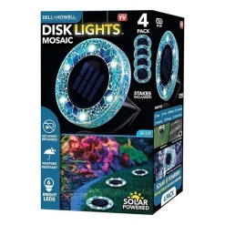 Bell + Howell Solar Powered Mosaic Disk Light with Auto On/Off Lighting and Weatherproof - 4 Pack