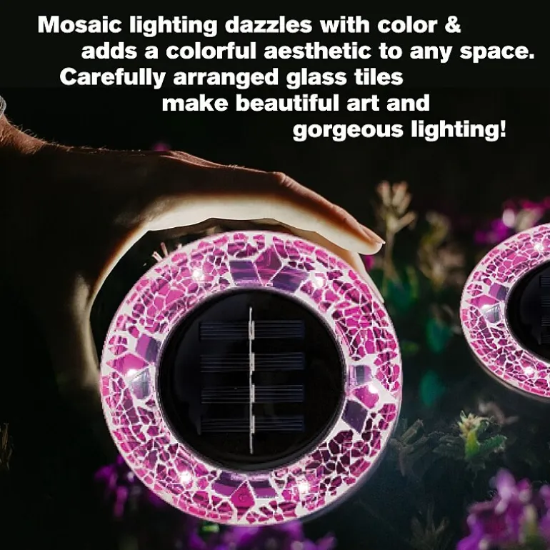 Bell + Howell Solar Powered Mosaic Disk Light with Auto On/Off Lighting and Weatherproof - 4 Pack