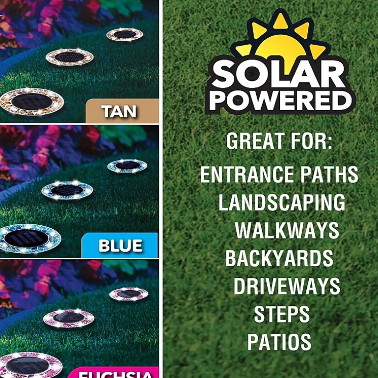 Bell + Howell Solar Powered Mosaic Disk Light with Auto On/Off Lighting and Weatherproof - 4 Pack