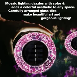 Bell + Howell Solar Powered Mosaic Disk Light with Auto On/Off Lighting and Weatherproof - 4 Pack