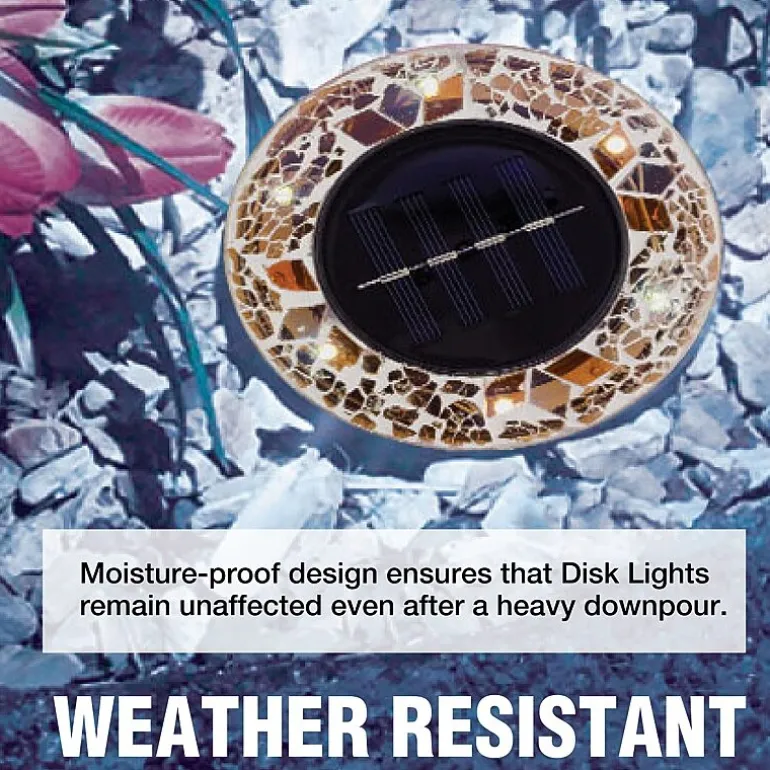 Bell + Howell Solar Powered Mosaic Disk Light with Auto On/Off Lighting and Weatherproof - 4 Pack