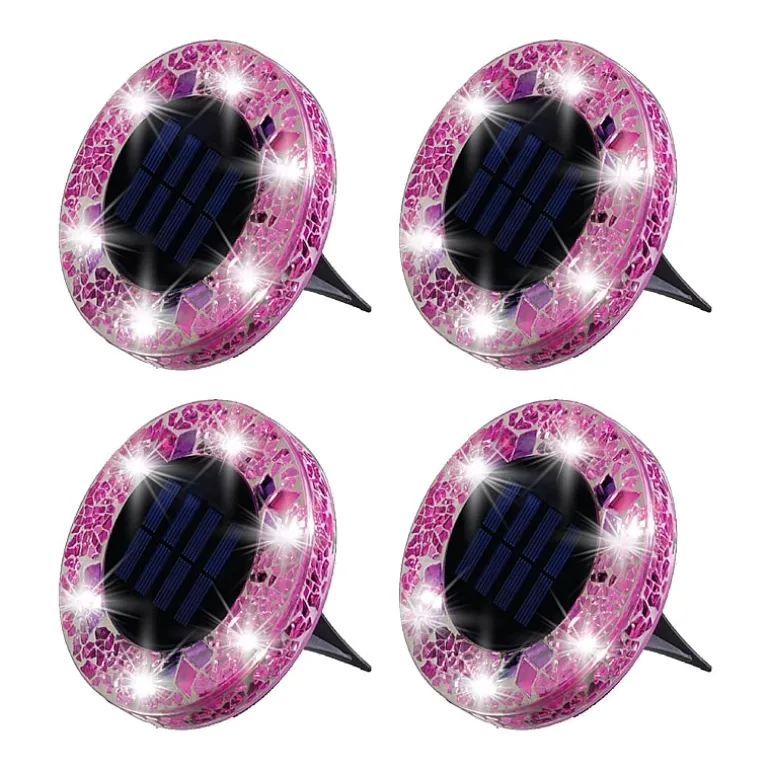 Bell + Howell Solar Powered Mosaic Disk Light with Auto On/Off Lighting and Weatherproof - 4 Pack