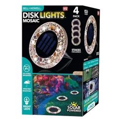 Bell + Howell Solar Powered Mosaic Disk Light with Auto On/Off Lighting and Weatherproof - 4 Pack