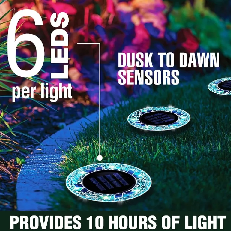 Bell + Howell Solar Powered Mosaic Disk Light with Auto On/Off Lighting and Weatherproof - 4 Pack