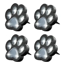 Bell + Howell Solar Powered Paw Print Disk Lights - 4 Pack