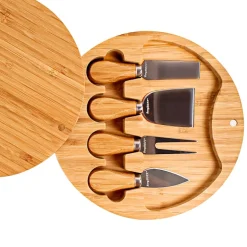 BergHOFF Bamboo Round Covered Cheese Board and Tool Set