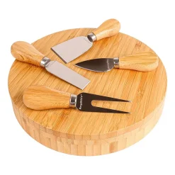 BergHOFF Bamboo Round Covered Cheese Board and Tool Set