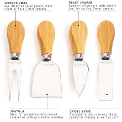 BergHOFF Bamboo Round Covered Cheese Board and Tool Set