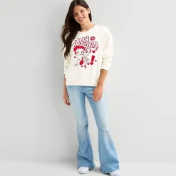 Betty Boop Crew Fleece Womens Juniors Crew Neck Long Sleeve Betty Boop Sweatshirt
