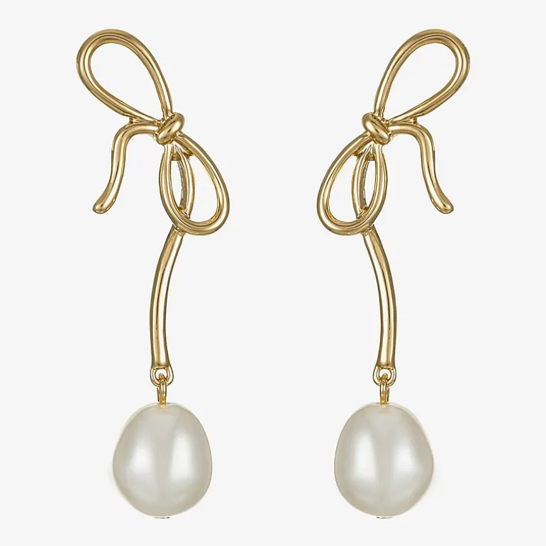 Bijoux Bar Womens Simulated Pearl Bow Hypoallergenic Drop Earrings