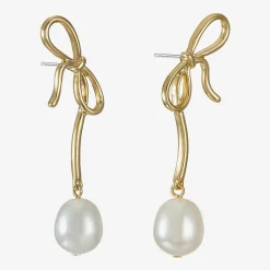 Bijoux Bar Womens Simulated Pearl Bow Hypoallergenic Drop Earrings
