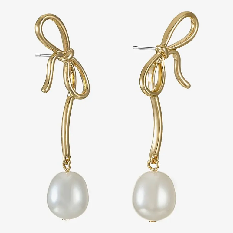 Bijoux Bar Womens Simulated Pearl Bow Hypoallergenic Drop Earrings