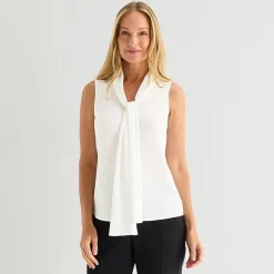 Black Label by Evan-Picone Womens Split Tie Neck Sleeveless Blouse