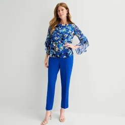 Black Label by Evan-Picone Womens Round Neck 3/4 Sleeve Blouse