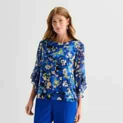 Black Label by Evan-Picone Womens Round Neck 3/4 Sleeve Blouse