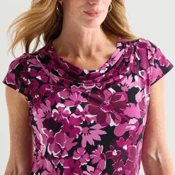 Black Label by Evan-Picone Womens Cowl Neck Short Sleeve Blouse