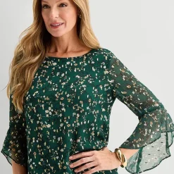 Black Label by Evan-Picone Womens Boat Neck 3/4 Sleeve Blouse