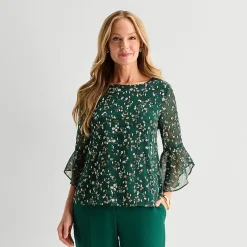 Black Label by Evan-Picone Womens Boat Neck 3/4 Sleeve Blouse
