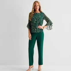 Black Label by Evan-Picone Womens Boat Neck 3/4 Sleeve Blouse