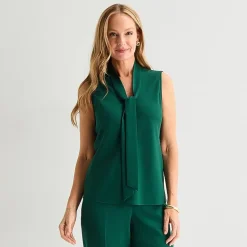 Black Label by Evan-Picone Womens Split Tie Neck Sleeveless Blouse