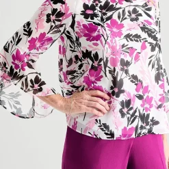 Black Label by Evan-Picone Womens Round Neck 3/4 Sleeve Blouse