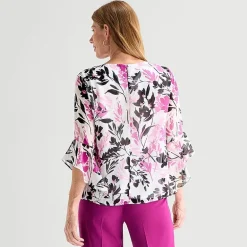 Black Label by Evan-Picone Womens Round Neck 3/4 Sleeve Blouse
