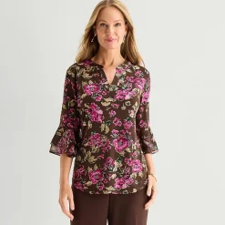 Black Label by Evan-Picone Womens V Neck 3/4 Sleeve Blouse