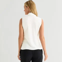Black Label by Evan-Picone Womens Split Tie Neck Sleeveless Blouse