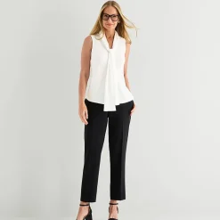 Black Label by Evan-Picone Womens Split Tie Neck Sleeveless Blouse