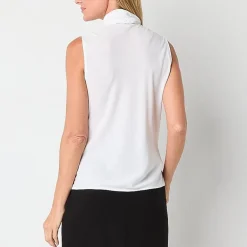 Black Label by Evan-Picone Womens Split Tie Neck Sleeveless Blouse