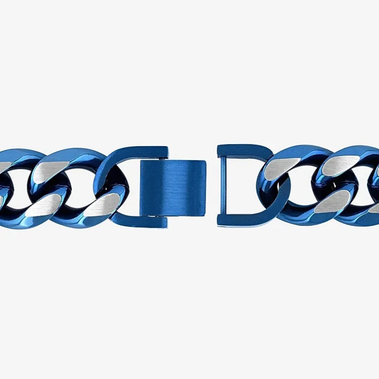 Blue Stainless Steel Solid Curb Chain Bracelet