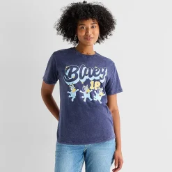 Bluey Boyfriend Tee Womens Juniors Crew Neck Short Sleeve Loose Fit Bluey Graphic T-Shirt