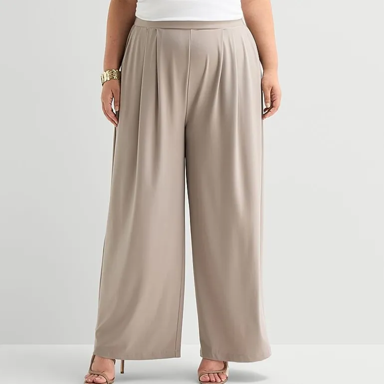 Bold Elements Womens Plus Wide Leg Pleated Pant