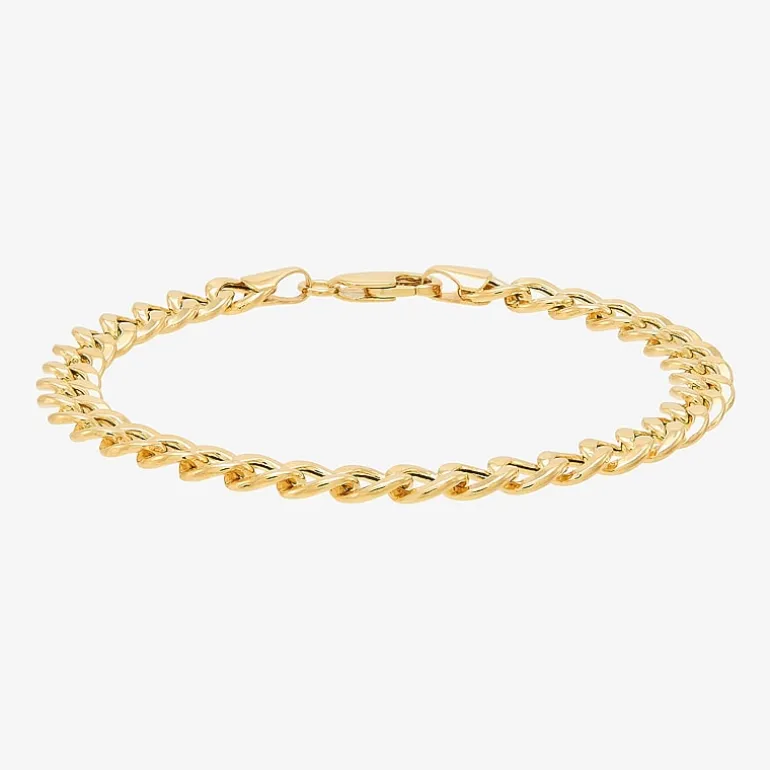 Bonded Brilliance Womens 14K Gold Bonded With Sterling Silver 7.5 Inch Hollow Link Chain Bracelet