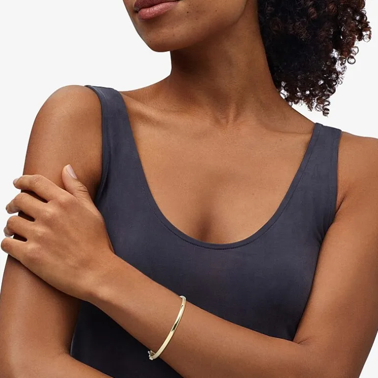 Bonded Brilliance Womens 14K Gold Bonded With Sterling Silver Bangle Bracelet