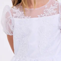 Bonnie Jean Big Kid Girls Communion Short Sleeve Puffed Flower Girl Fit + Flare Dress