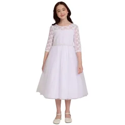 Bonnie Jean Little & Big Kid Girls 3/4 Sleeve Lace Flower Girl Fit + Flare Dress