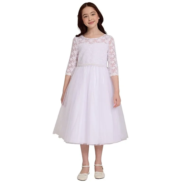 Bonnie Jean Little & Big Kid Girls 3/4 Sleeve Lace Flower Girl Fit + Flare Dress