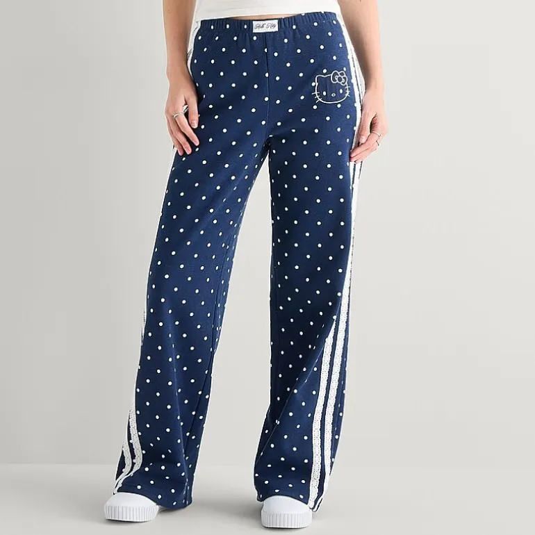 Bottom Womens Juniors Wide Leg Mid Rise Hello Kitty Fleece Sweatpant