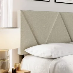Boyd Sleep Triptych Upholstered Linen Platform Bed Frame with Adjustable Headboard