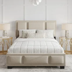 Boyd Sleep Triptych Upholstered Linen Platform Bed Frame with Adjustable Headboard